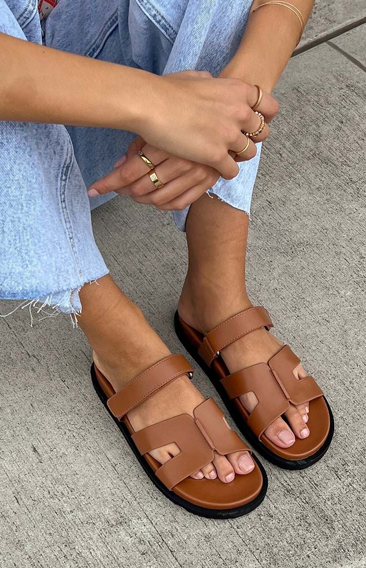 Billini Theon Tan Slides sold by Beginning Boutique