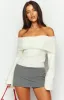 Joey Cream Off Shoulder Sweater sold by Beginning Boutique