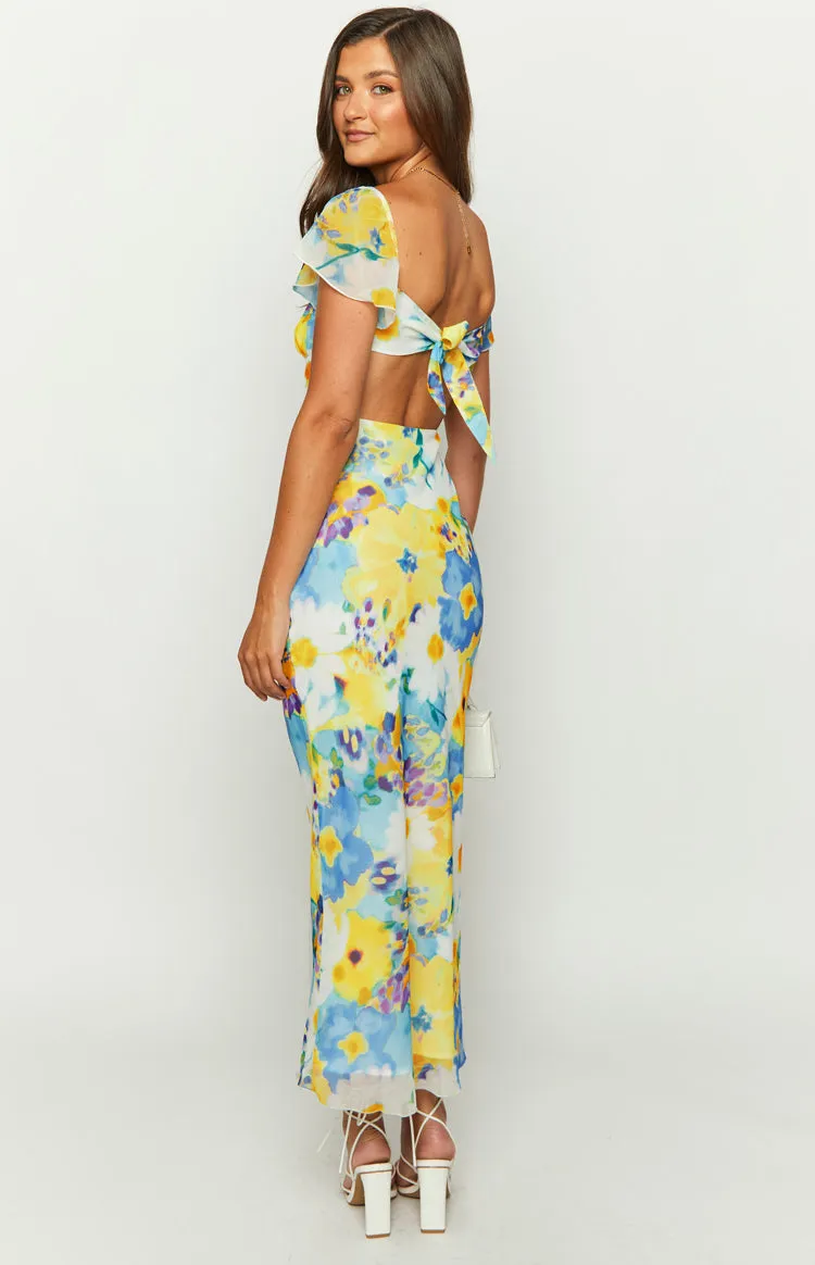 Raymi Blue Floral Chiffon Maxi Dress sold by Beginning Boutique product image thumbnail 5