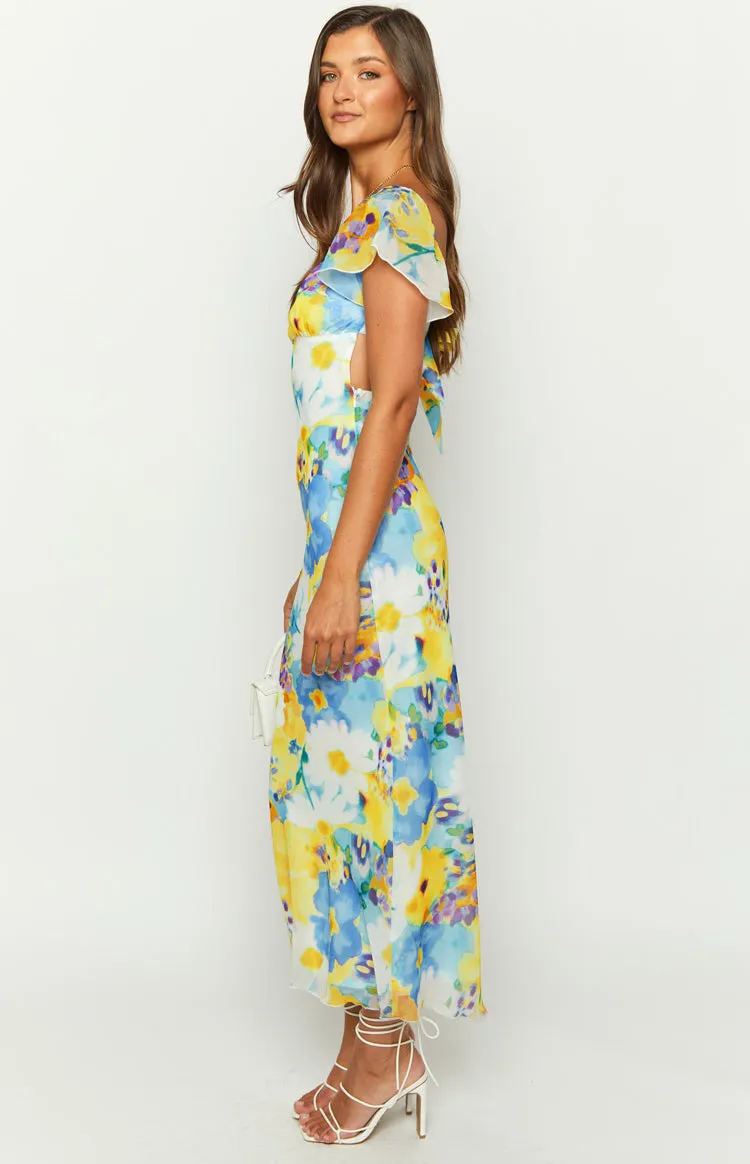 Raymi Blue Floral Chiffon Maxi Dress sold by Beginning Boutique product image thumbnail 4