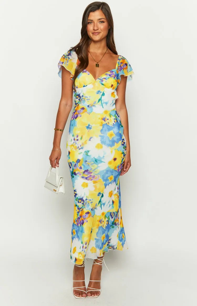 Raymi Blue Floral Chiffon Maxi Dress sold by Beginning Boutique product image thumbnail 3