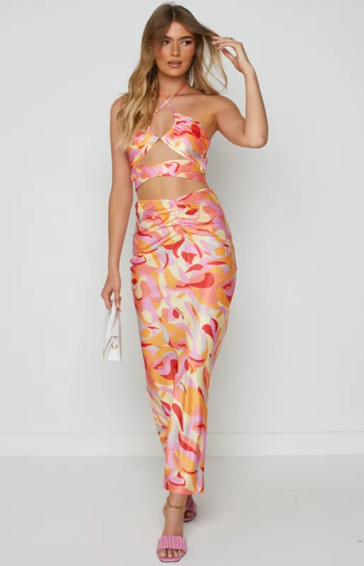 Ferla Orange Multi Printed Skirt sold by Beginning Boutique