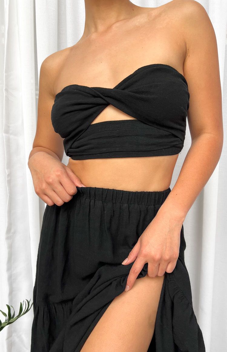 Cassian Black Crop Top sold by Beginning Boutique