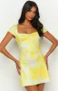 Pure Honey Printed Yellow Mini Dress sold by Beginning Boutique
