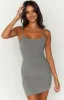 Ingrid Grey Mini Slip Dress sold by Beginning Boutique