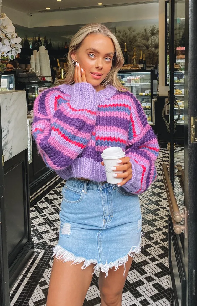 Belmont Stripe Sweater Purple sold by Beginning Boutique