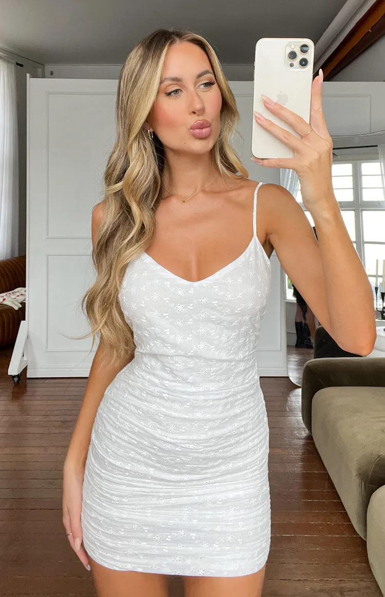 Tonnie White Embroidery Mini Dress sold by Beginning Boutique