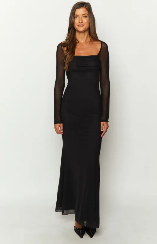 Beverley Black Mesh Long Sleeve Maxi Dress sold by Beginning Boutique