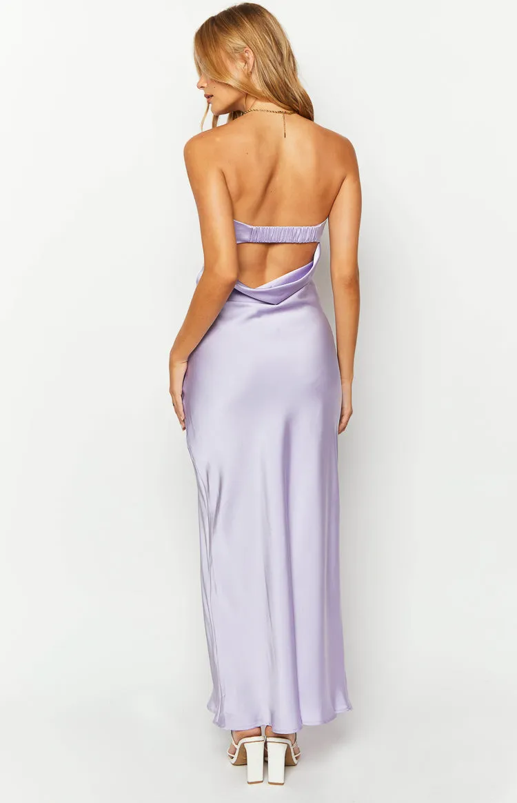 Rhea Purple Satin Strapless Maxi Dress sold by Beginning Boutique product image thumbnail 4