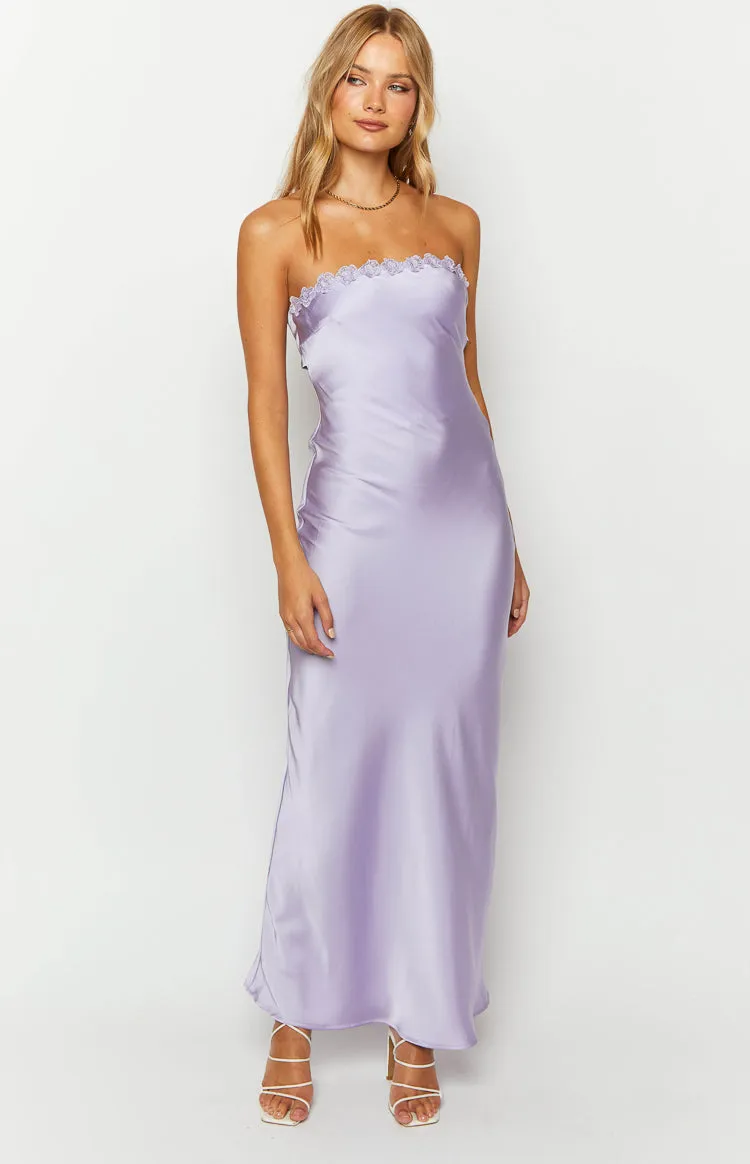 Rhea Purple Satin Strapless Maxi Dress sold by Beginning Boutique product image thumbnail 2
