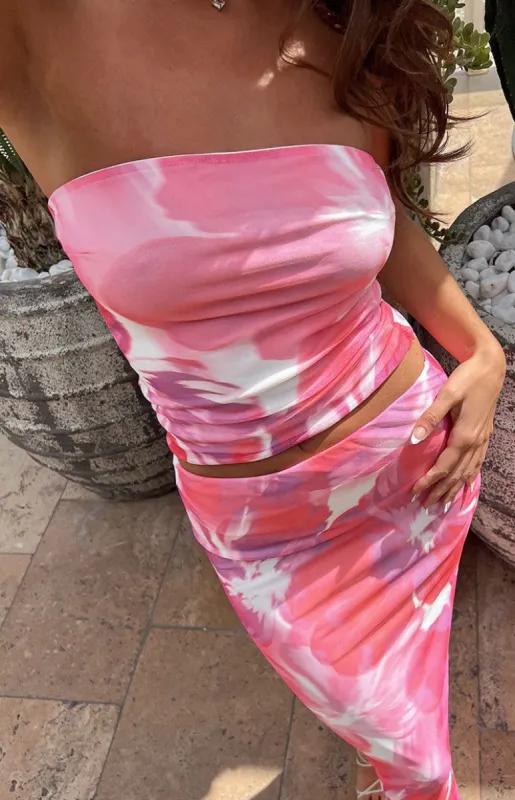 When In Rome Pink Floral Print Tube Top sold by Beginning Boutique