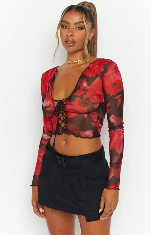 Lioness First Date Tie Top Red Floral sold by Beginning Boutique