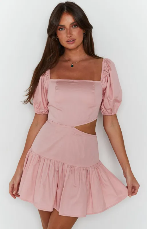 Melea Pink Puff Sleeve Mini Dress sold by Beginning Boutique