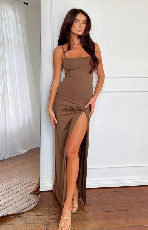 Jacinta Brown Maxi Dress sold by Beginning Boutique