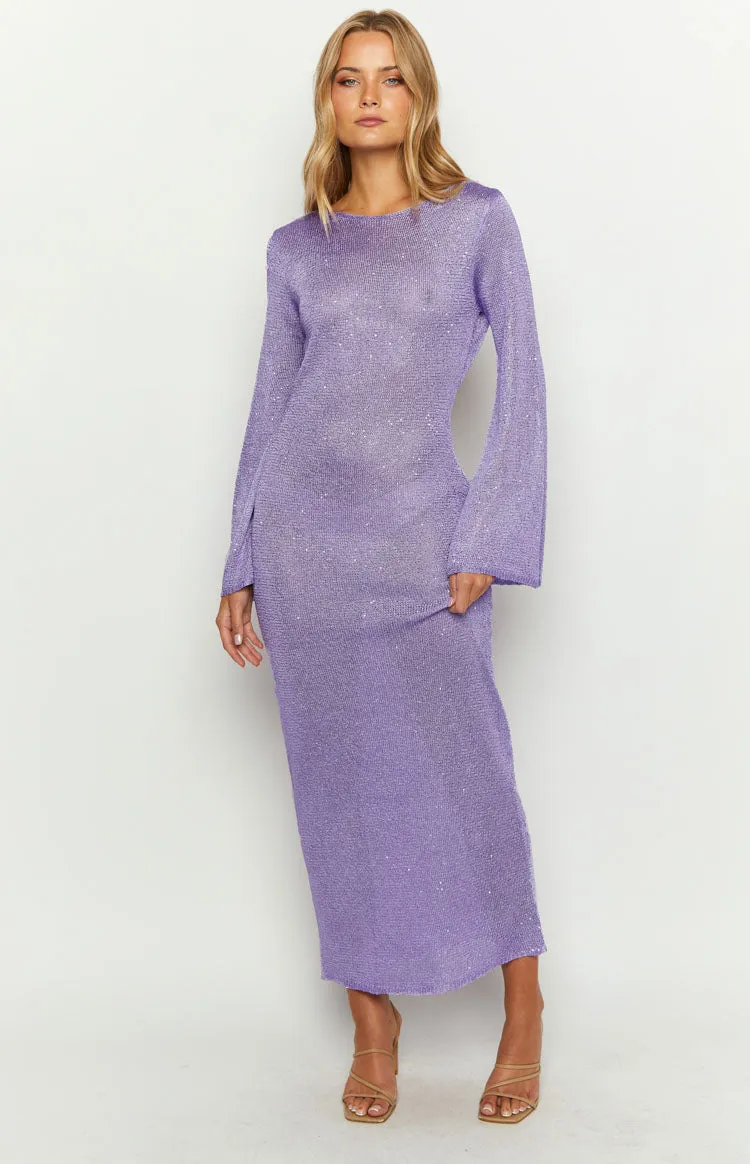 Kendrick Purple Sequin Knit Long Sleeve Maxi Dress sold by Beginning Boutique product image thumbnail 2