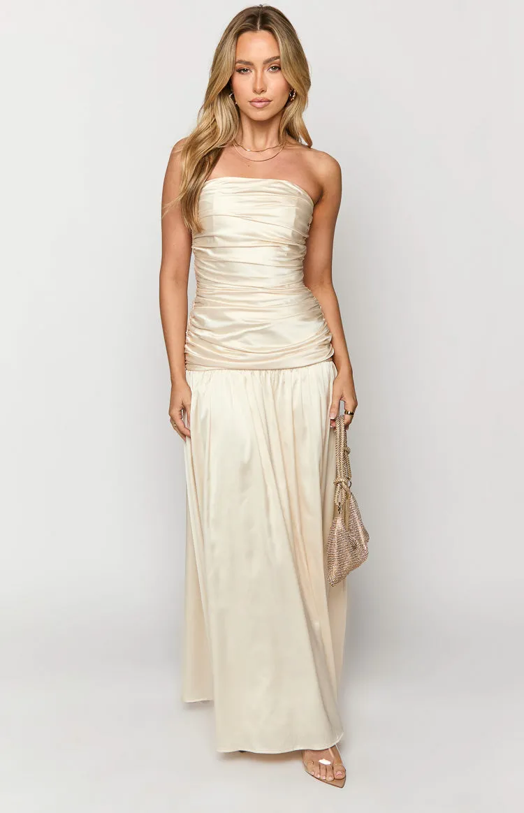 Sinclair Cream Satin Strapless Maxi Dress sold by Beginning Boutique product image thumbnail 2