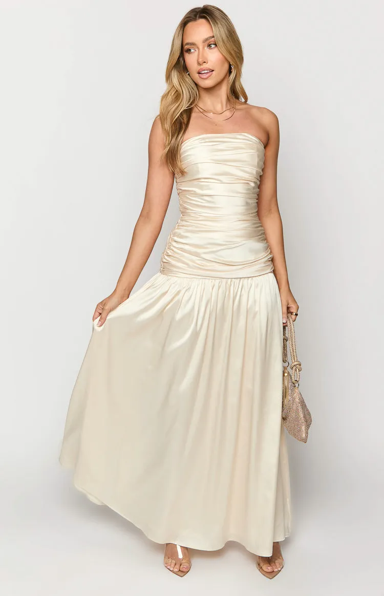 Sinclair Cream Satin Strapless Maxi Dress sold by Beginning Boutique product image thumbnail 3