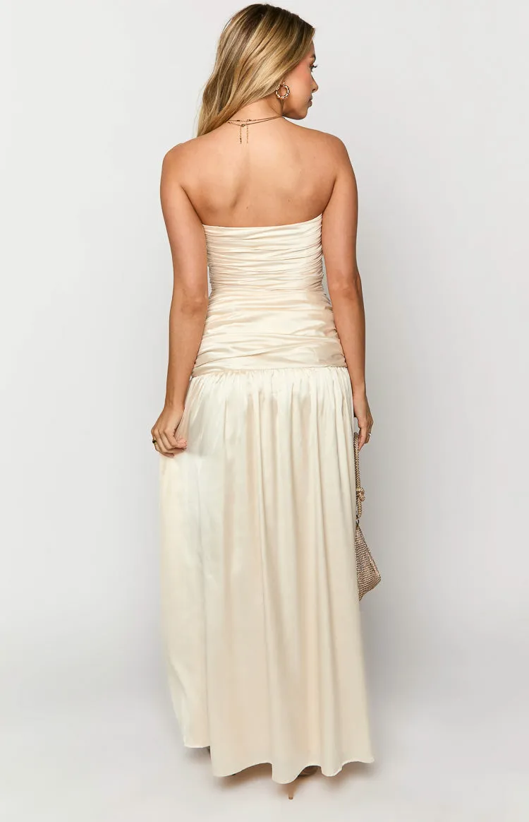 Sinclair Cream Satin Strapless Maxi Dress sold by Beginning Boutique product image thumbnail 5
