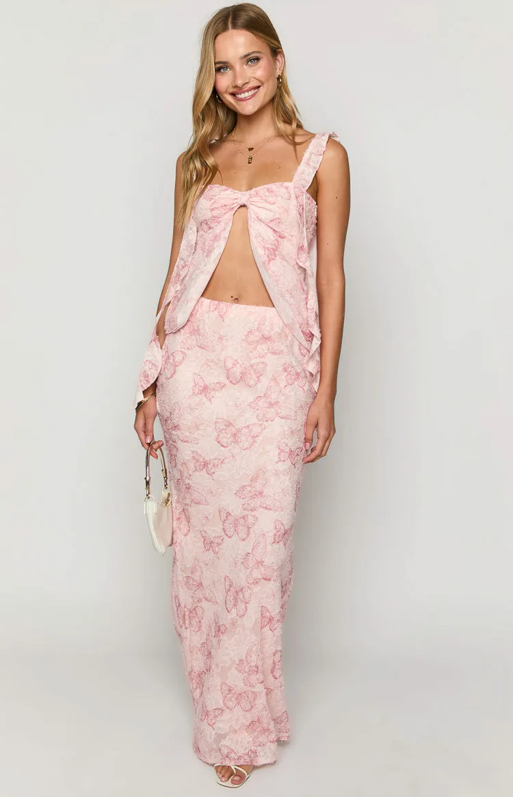 Caspian Pink Butterfly Chiffon Top sold by Beginning Boutique product image thumbnail 3