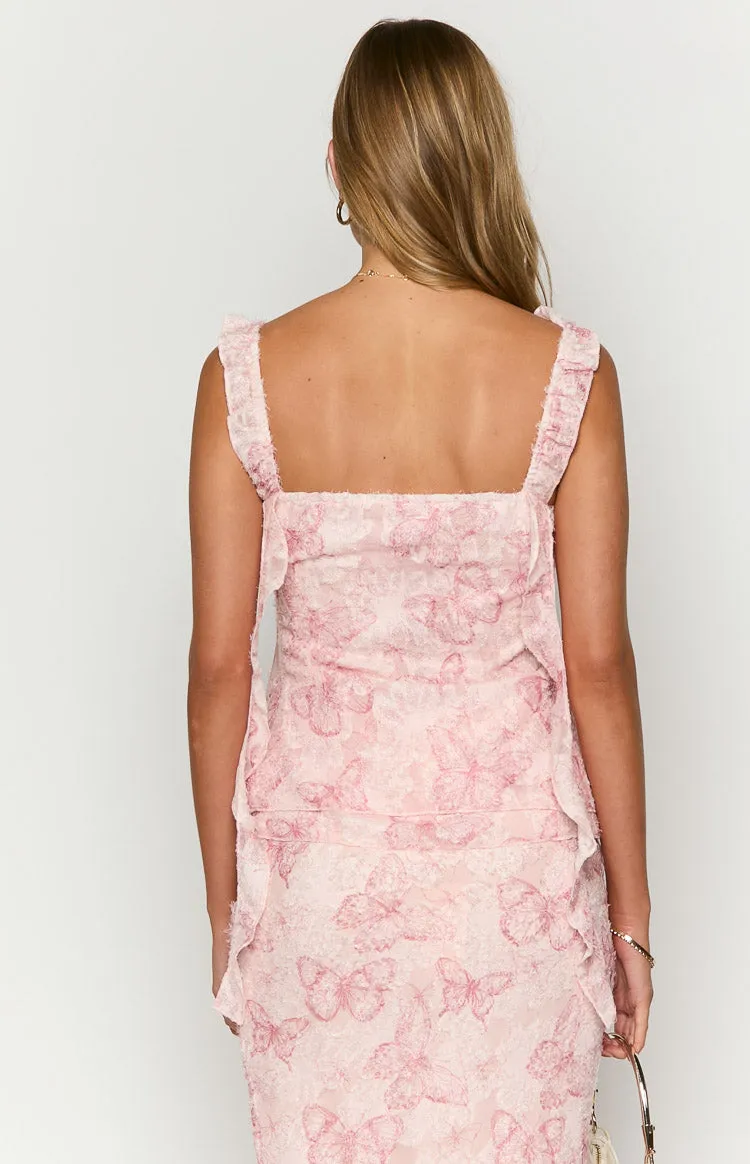 Caspian Pink Butterfly Chiffon Top sold by Beginning Boutique product image thumbnail 5