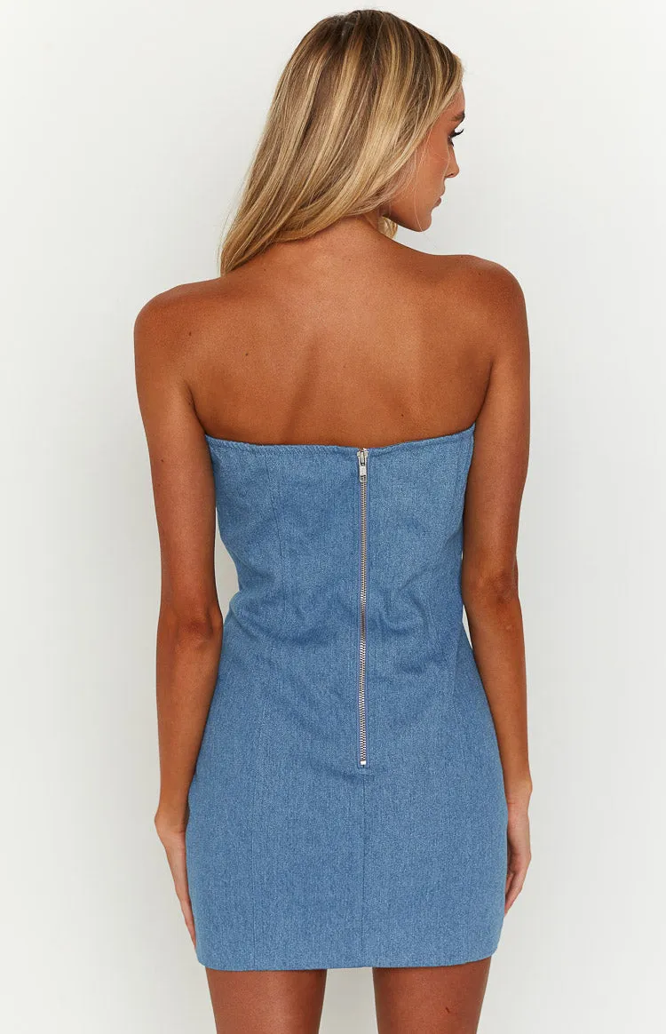 Joelle Blue Denim Strapless Mini Dress sold by Beginning Boutique product image thumbnail 5