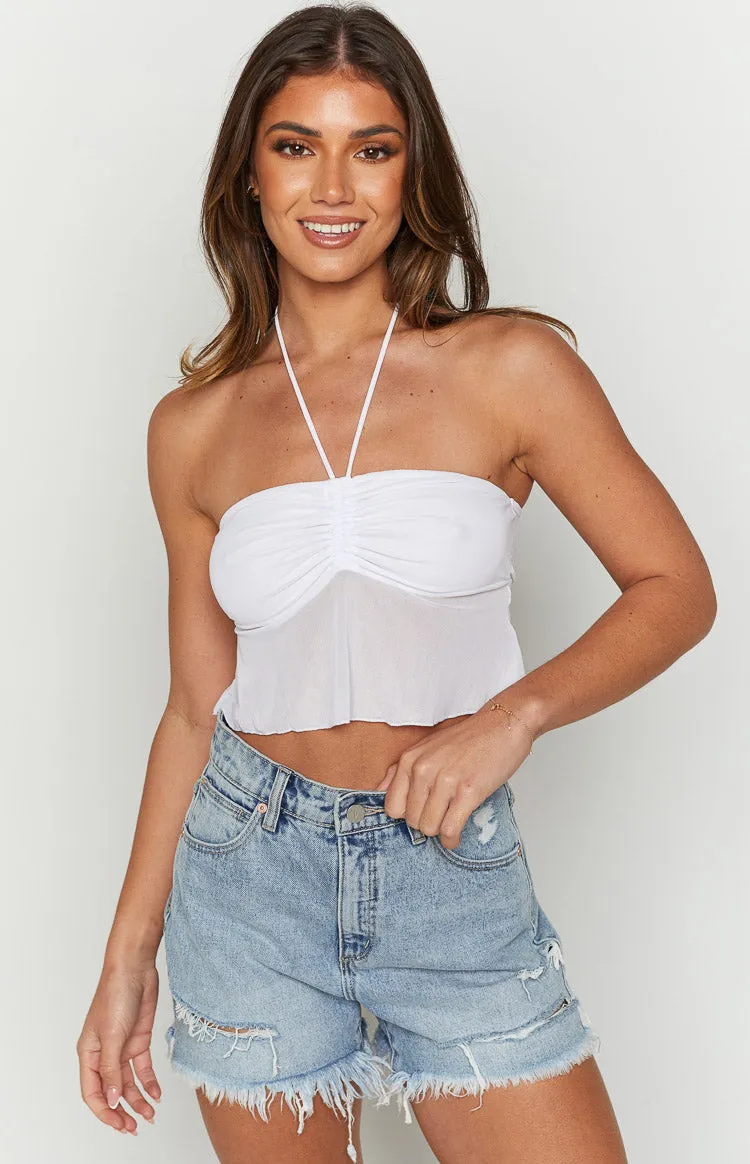 Bella White Halter Crop Top sold by Beginning Boutique