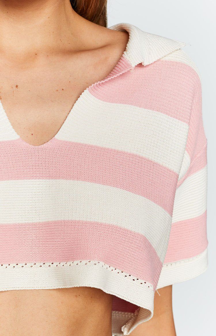 Rugby Striped Crop Tee Pink sold by Beginning Boutique product image thumbnail 7