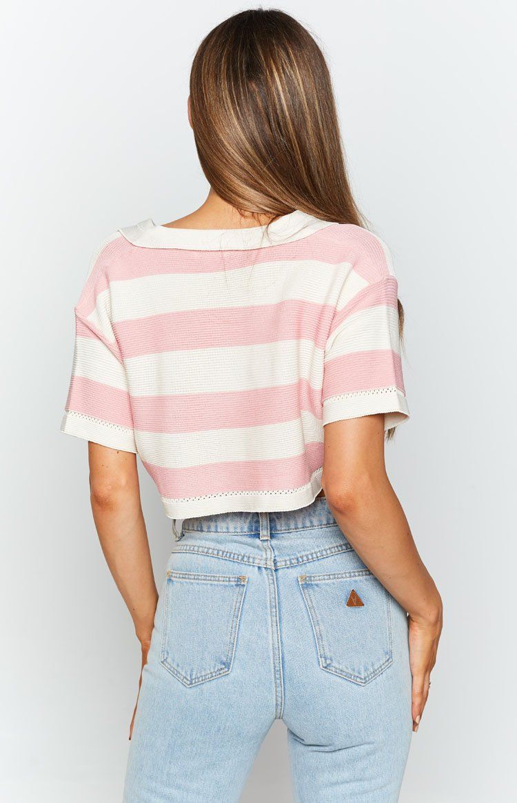 Rugby Striped Crop Tee Pink sold by Beginning Boutique product image thumbnail 6