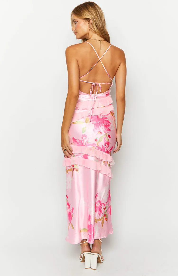 Inara Pink Floral Print Ruffle Maxi Dress sold by Beginning Boutique product image thumbnail 5