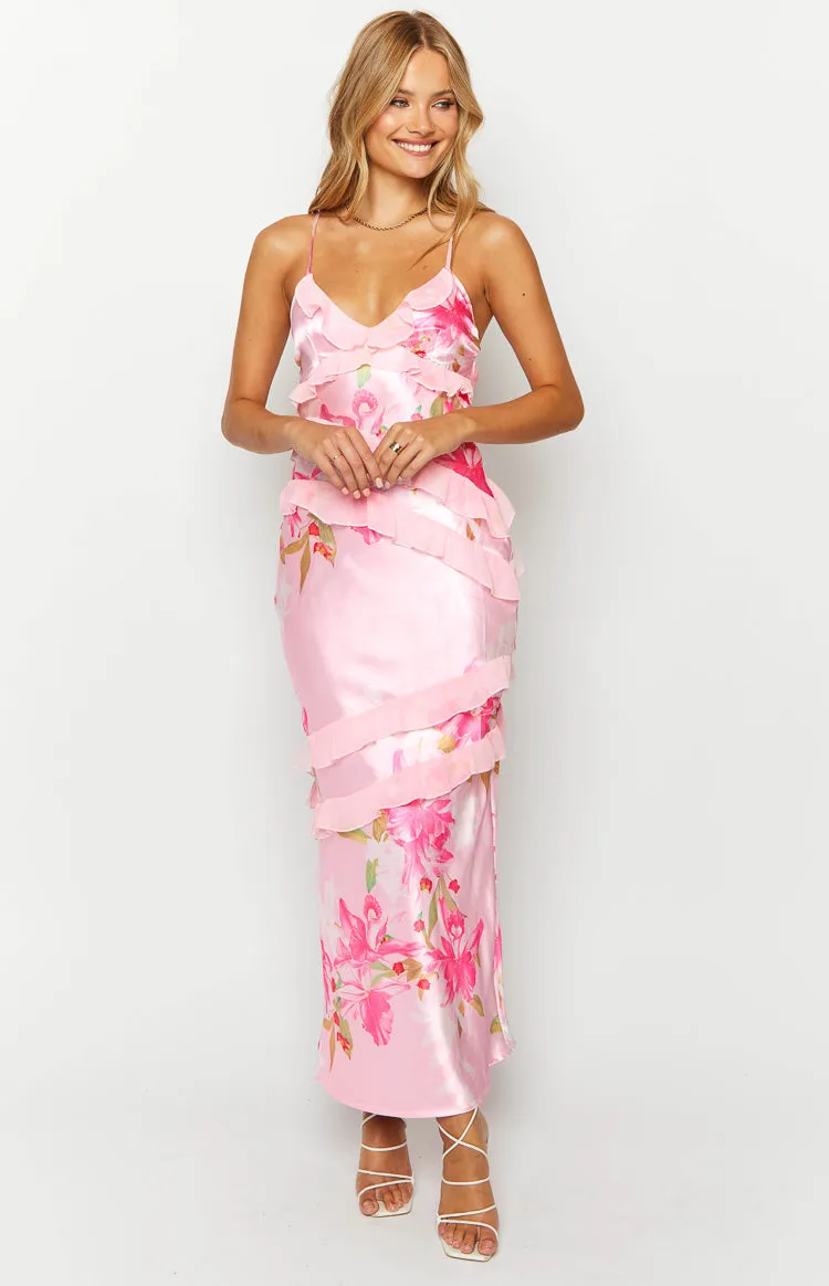 Inara Pink Floral Print Ruffle Maxi Dress sold by Beginning Boutique product image thumbnail 2