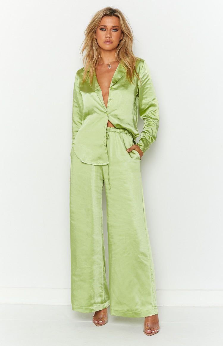 Livia Green Satin Shirt sold by Beginning Boutique product image thumbnail 5
