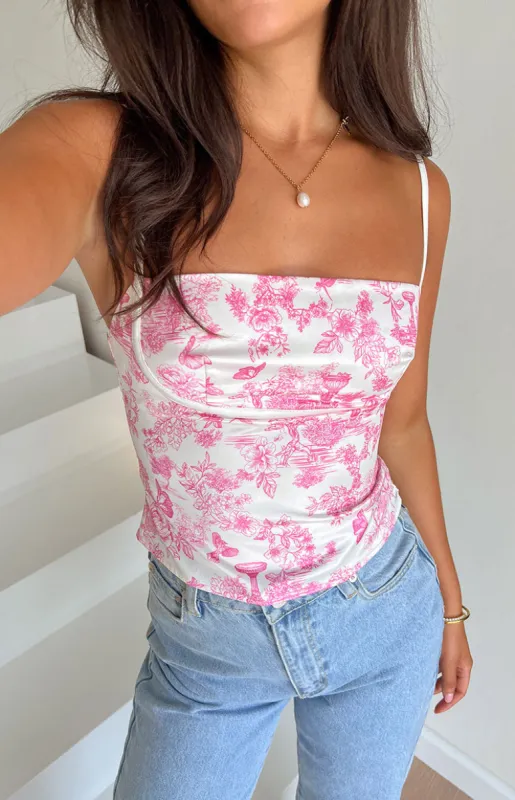 Tamra Pink Printed Low Back Top sold by Beginning Boutique