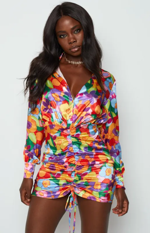 Lover Satin Shirt Dress Multi Floral sold by Beginning Boutique
