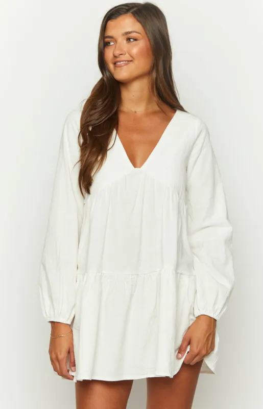 Retta White Long Sleeve Mini Dress sold by Beginning Boutique