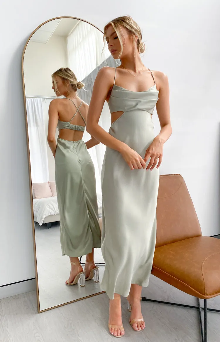 Taleah Cut Out Maxi Dress Sage sold by Beginning Boutique