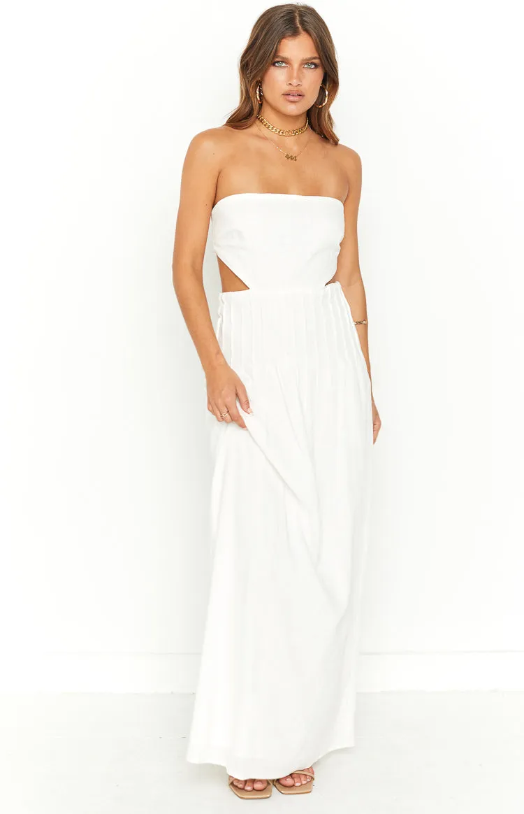 Bronte White Linen Blend Maxi Dress sold by Beginning Boutique