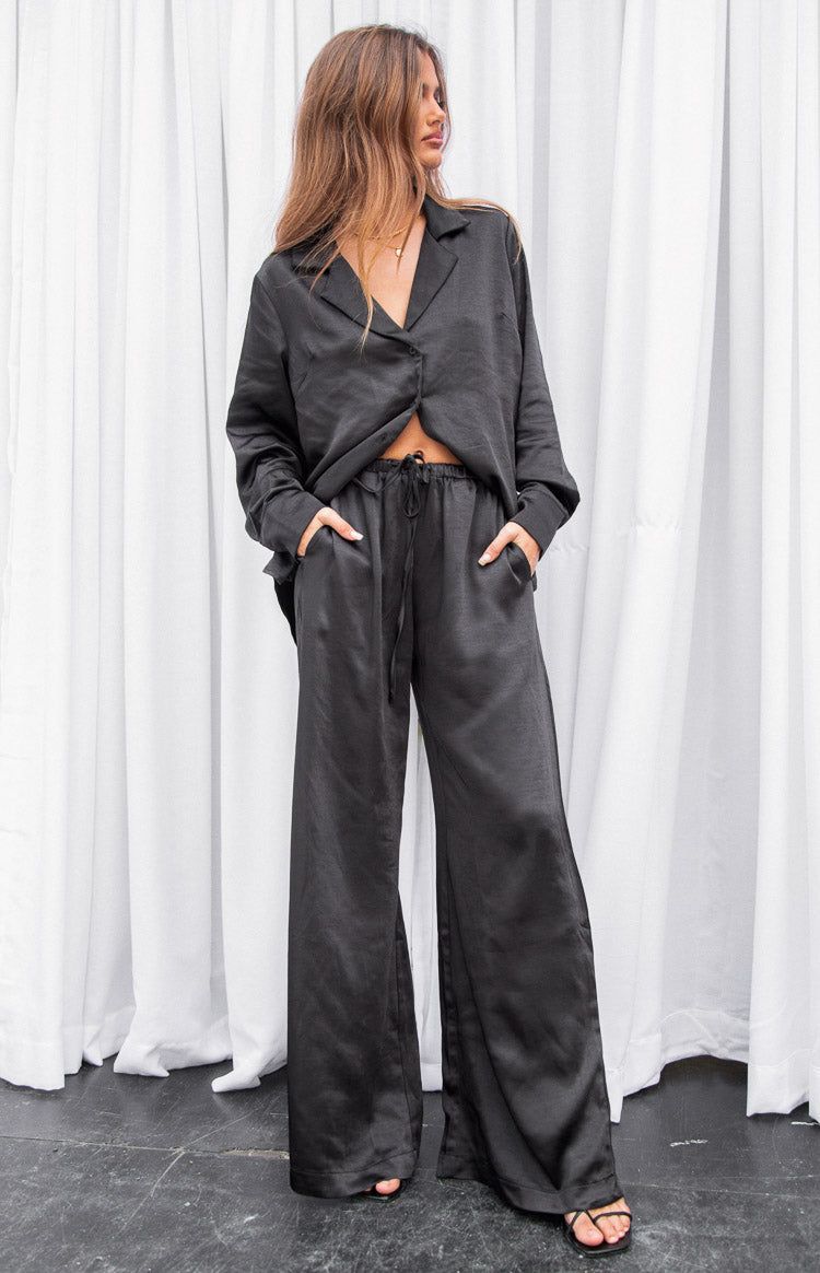 Livia Black Satin Pants sold by Beginning Boutique product image thumbnail 7