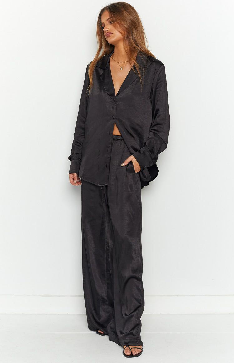 Livia Black Satin Pants sold by Beginning Boutique product image thumbnail 2