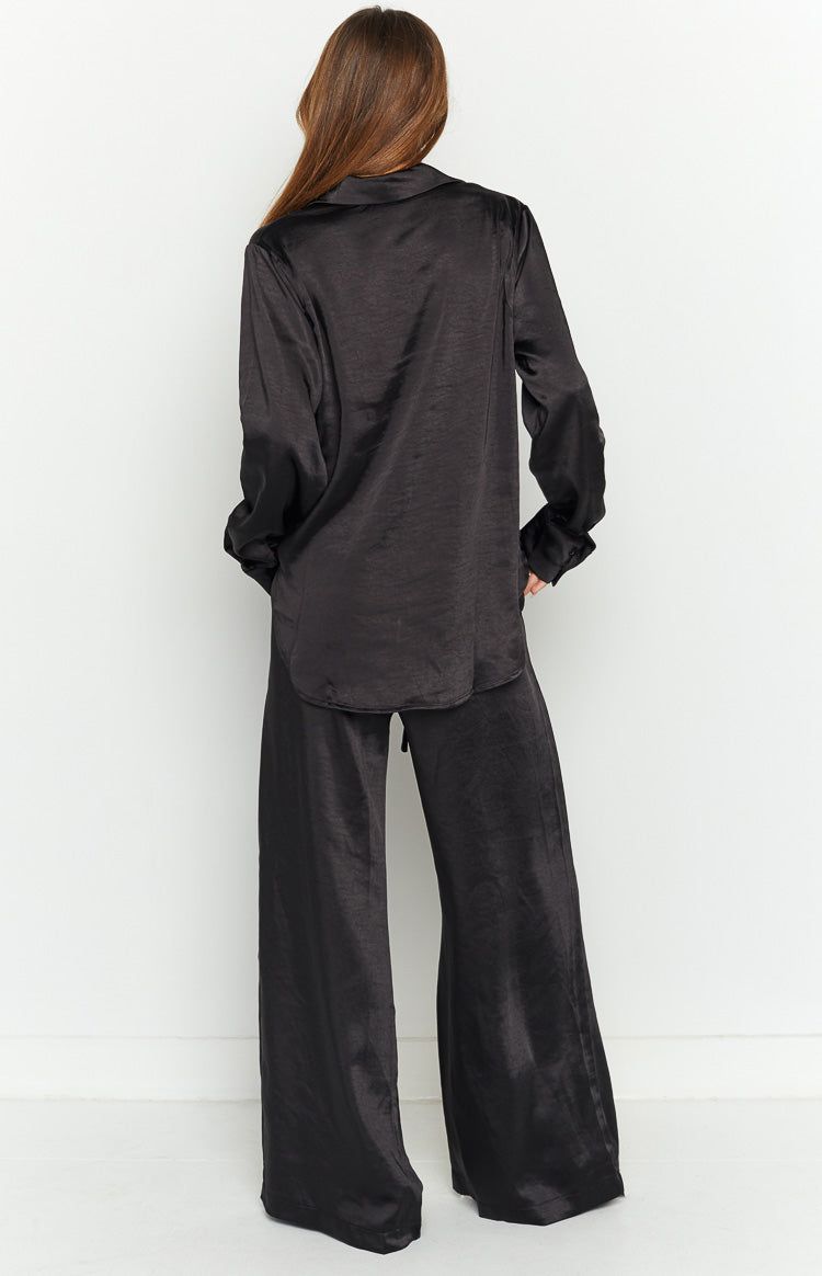 Livia Black Satin Pants sold by Beginning Boutique product image thumbnail 4