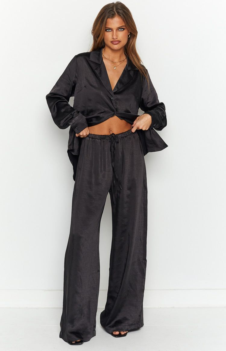 Livia Black Satin Pants sold by Beginning Boutique product image thumbnail 5
