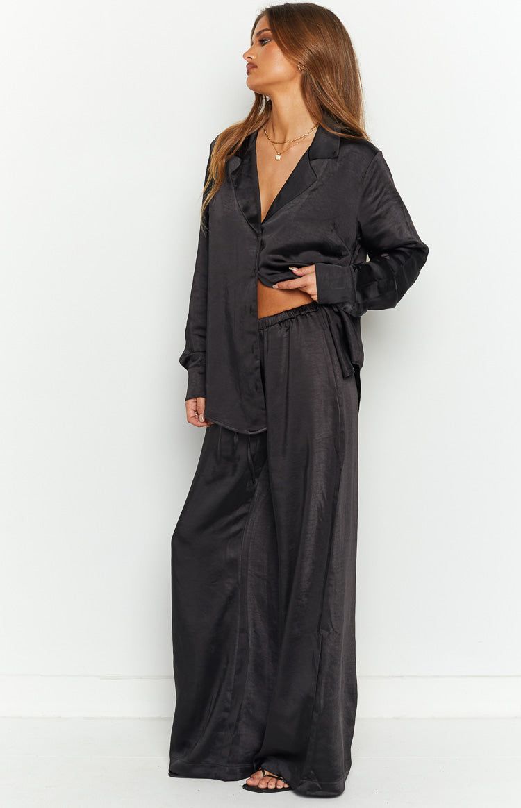 Livia Black Satin Pants sold by Beginning Boutique product image thumbnail 3