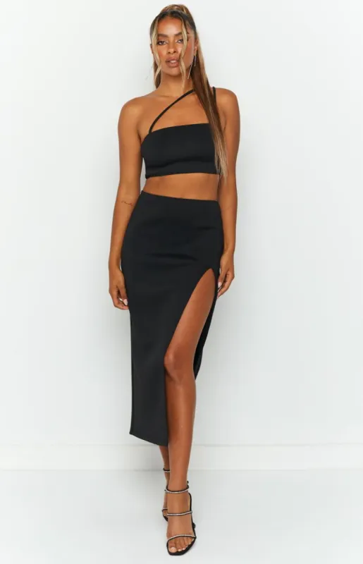 Kourtney Black Midi Skirt sold by Beginning Boutique