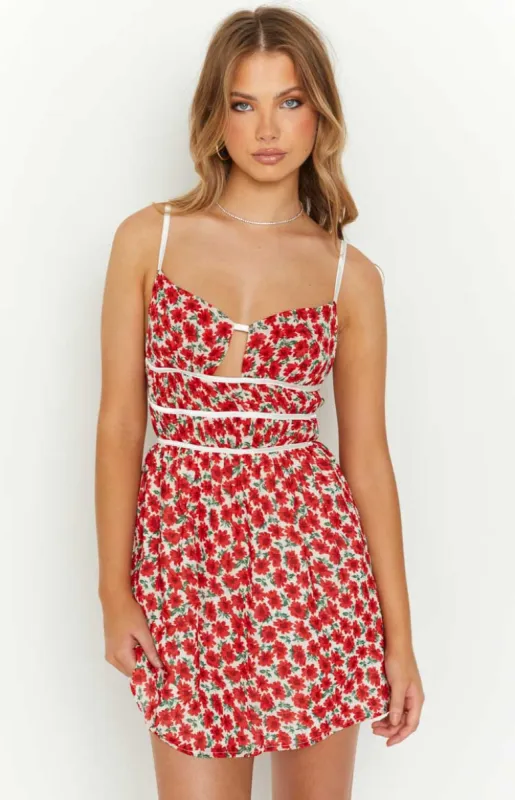 Kandi Red Floral Mini Dress sold by Beginning Boutique