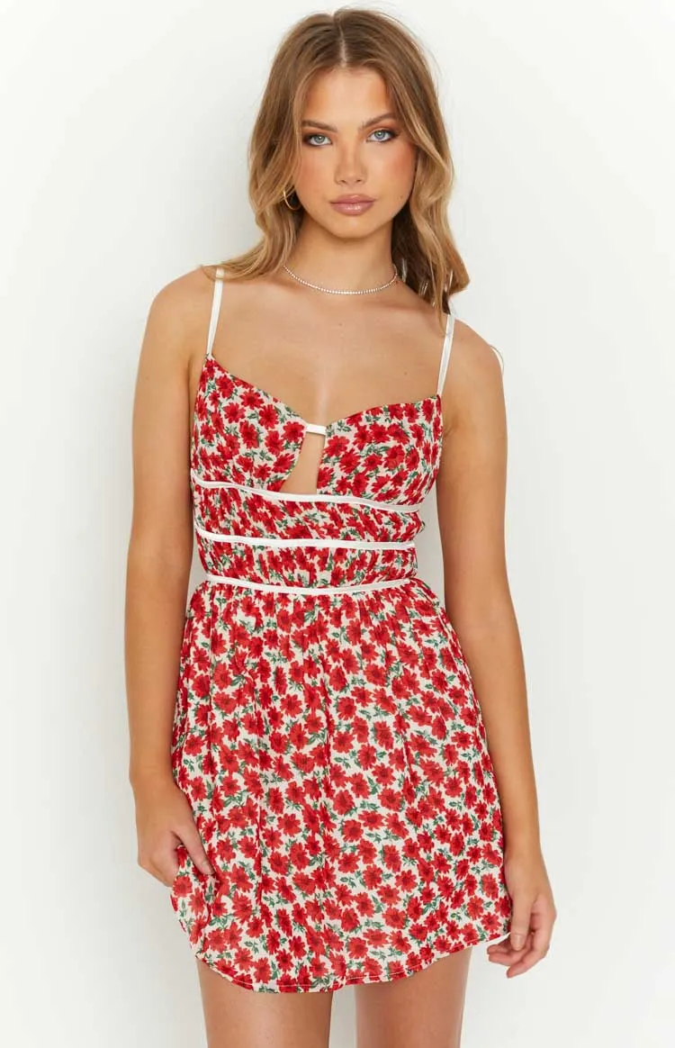 Kandi Red Floral Mini Dress sold by Beginning Boutique