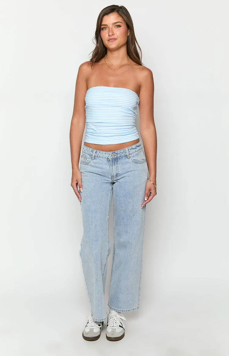 Daisy Blue Striped Tube Top sold by Beginning Boutique product image thumbnail 3