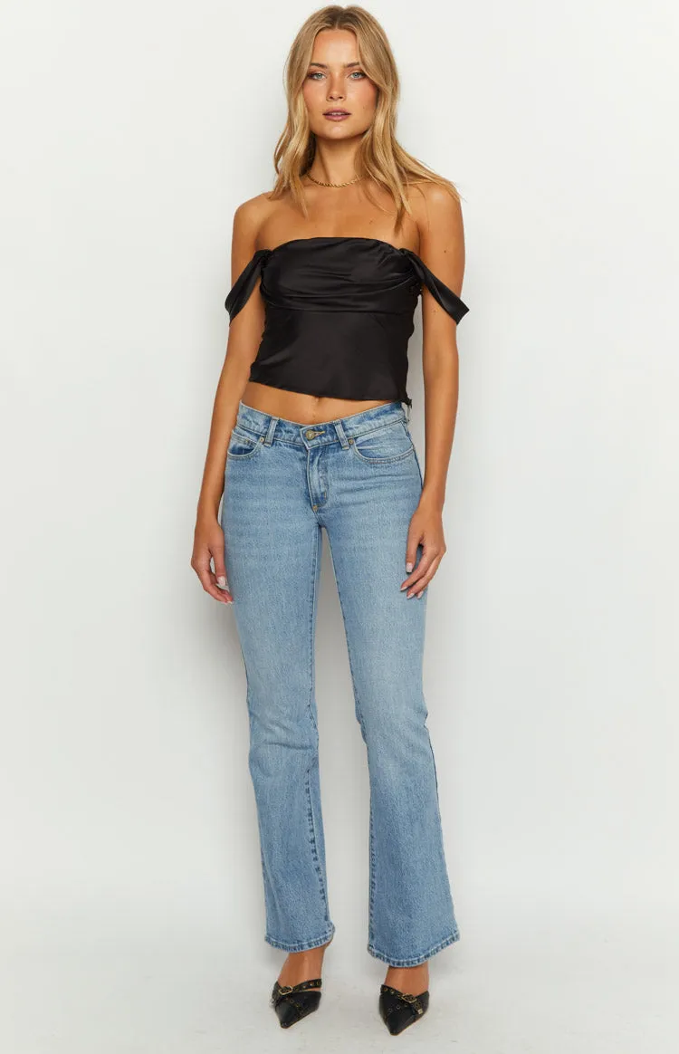 Marella Black Satin Off Shoulder Top sold by Beginning Boutique product image thumbnail 2