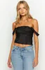 Marella Black Satin Off Shoulder Top sold by Beginning Boutique