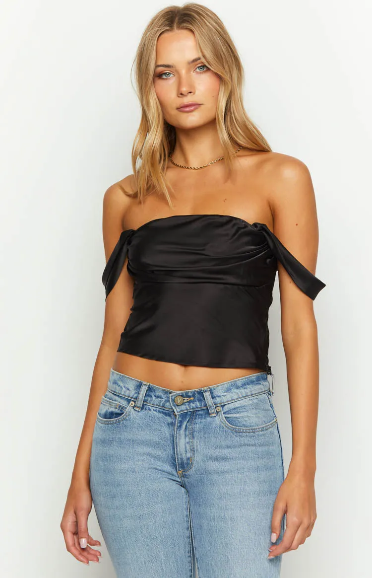 Marella Black Satin Off Shoulder Top sold by Beginning Boutique product image thumbnail 3
