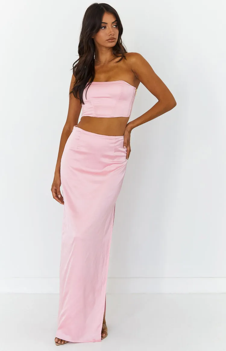 Mckenzie Pink Satin Maxi Skirt sold by Beginning Boutique