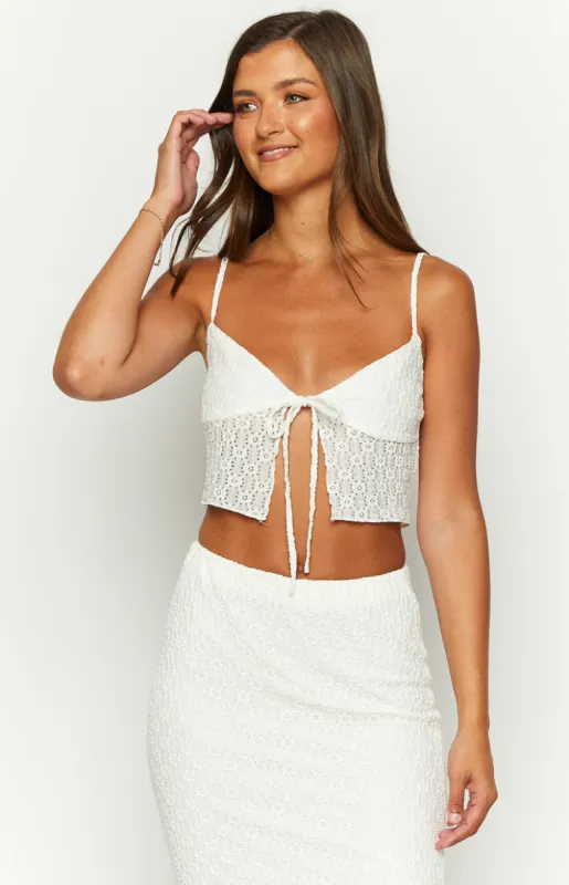 McKay White Tie Up Crop Top sold by Beginning Boutique